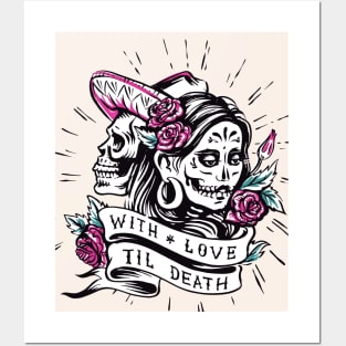 With Love Till Death // Beautiful Day of the Dead Woman Posters and Art